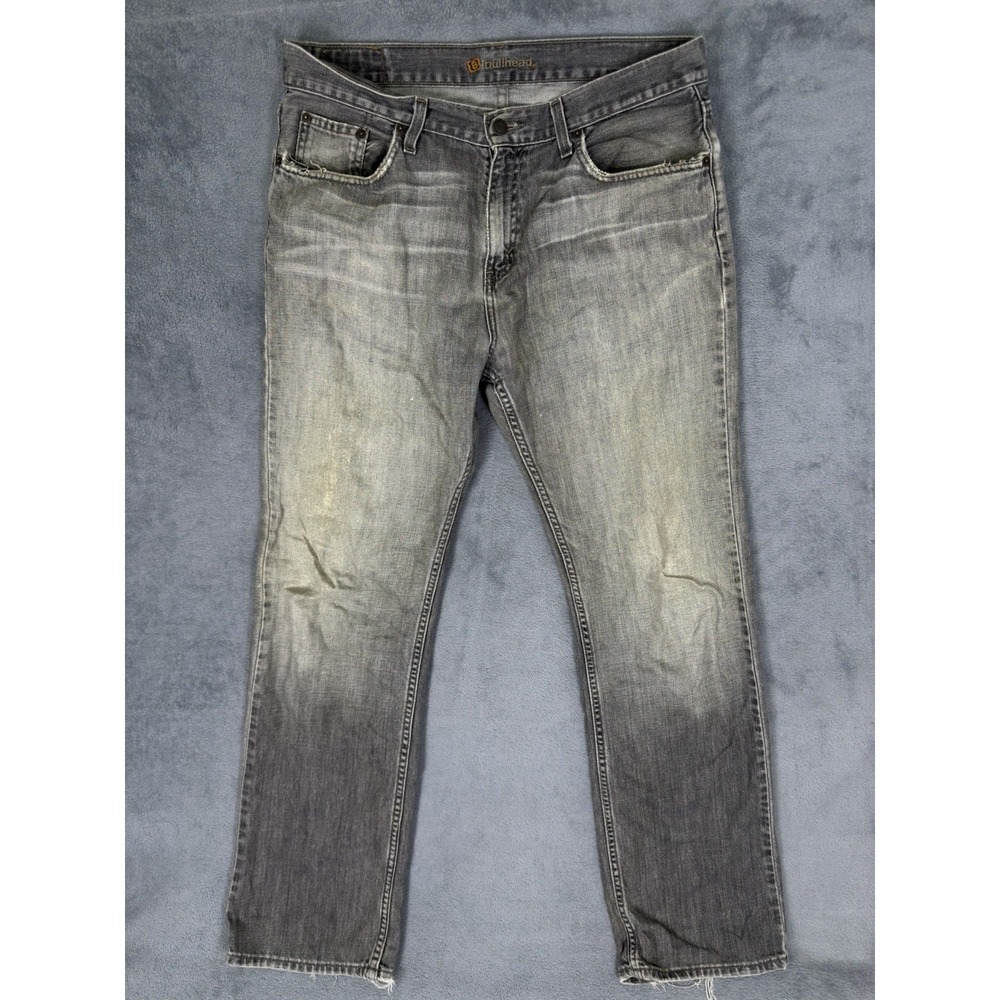 Bullhead Jeans Mens 33x34 Black Light Wash Faded Denim Slim Straight Distressed